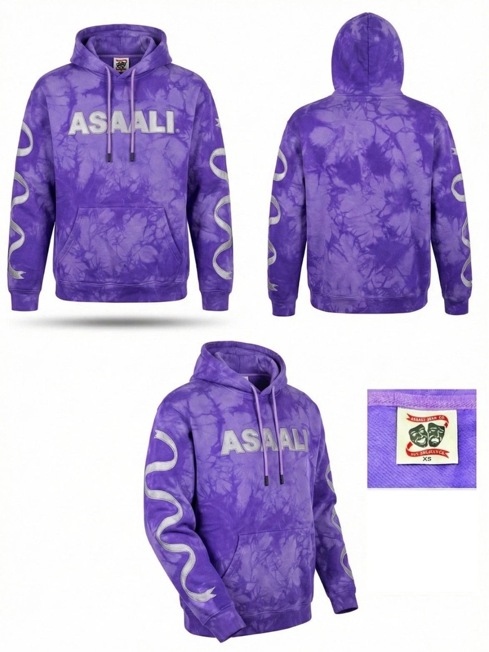 ASAALI Rare Purple Tie Dye Pullover Hoodie Streetwear Size XS NWOT